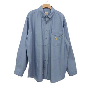 Carhartt Flame Resistant Shirt Mens 2XL Blue Button Up Long Sleeve Work Durable